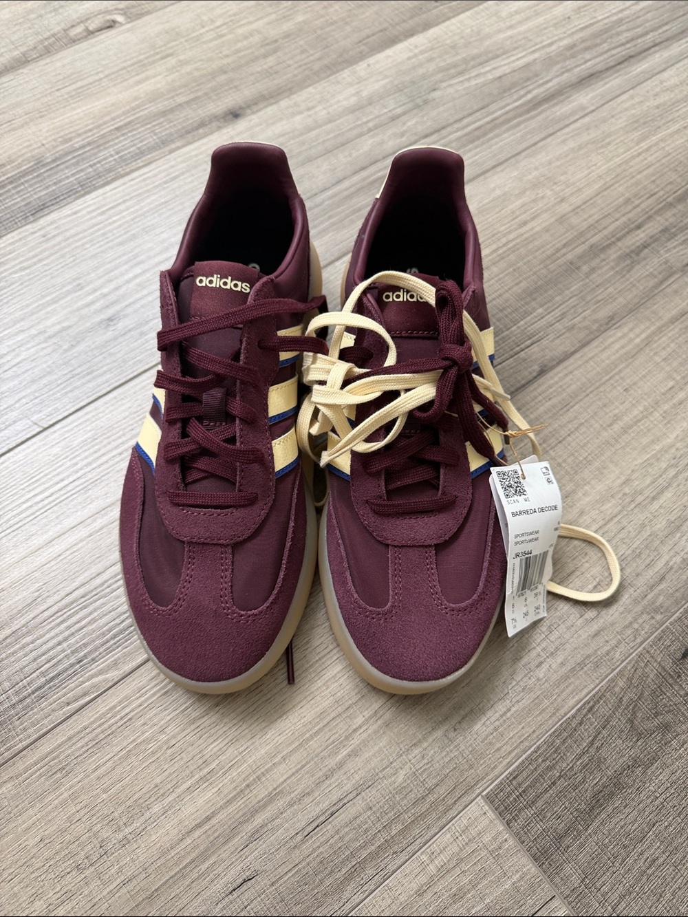 adidas Burgundy and Cream Retro Court Sneakers - Picture 2 of 5
